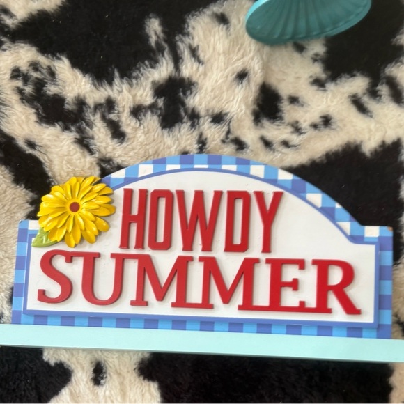 The Pioneer Woman Other - Pioneer Woman Howdy Summer Tabletop Wood Sign 12" Blue Gingham Red White